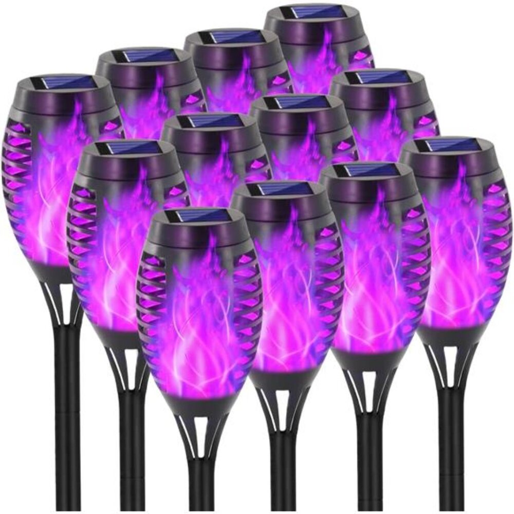 Solar Lights Outdoor,Halloween Decorations Purple Solar Tiki Torches for Outside
